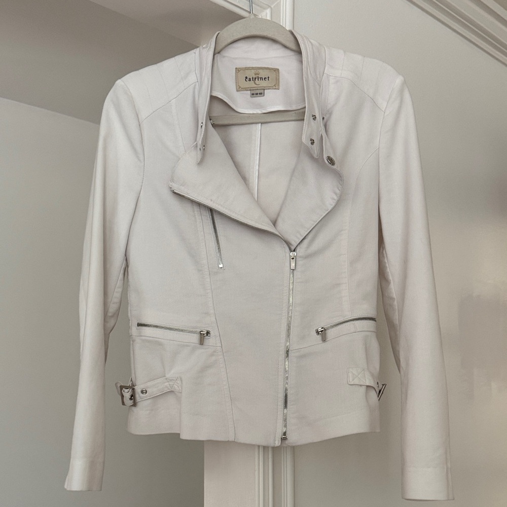 White Utility Jacket with asymmetrical  zipper